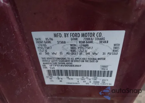 2006 Ford F-150 Fx4/Lariat/Xl/Xlt from USA, damaged, VIN 1FTPX14V56NB53507